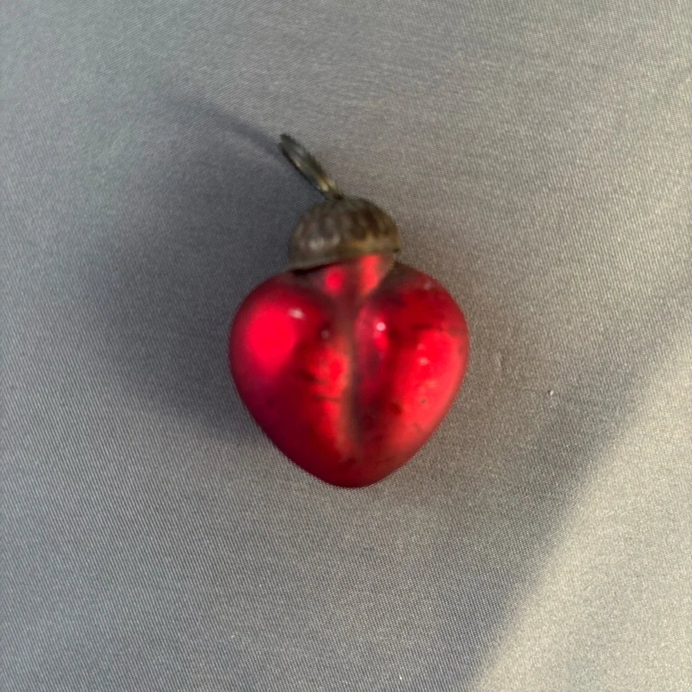 Vintage Kugel Style Heart Christmas Ornament Red Retro Collectible Decoration 2”